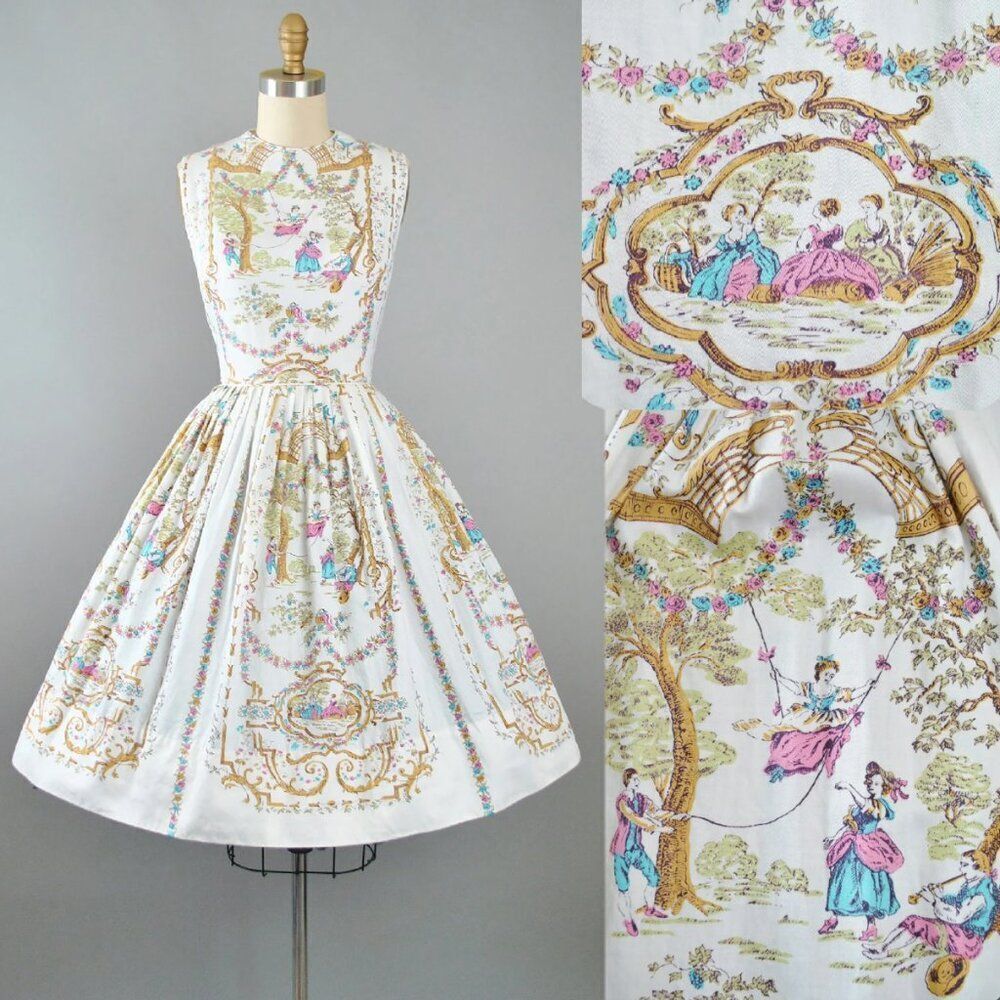 NWT VTG J Crew 2 Versailles Collectors RARE 50s Bow Coquette French Toile Dress